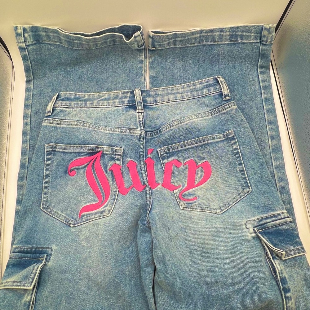 Juicy Couture Denim Wide Leg Pants with Pink Accent